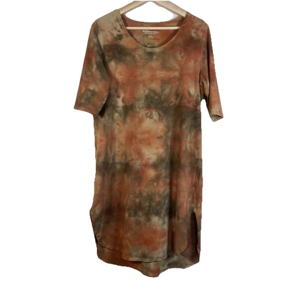 Soft Surroundings Mini Dress Tunic Top M Women Orange Brown Fall Tie Dye Jersey - Picture 1 of 8